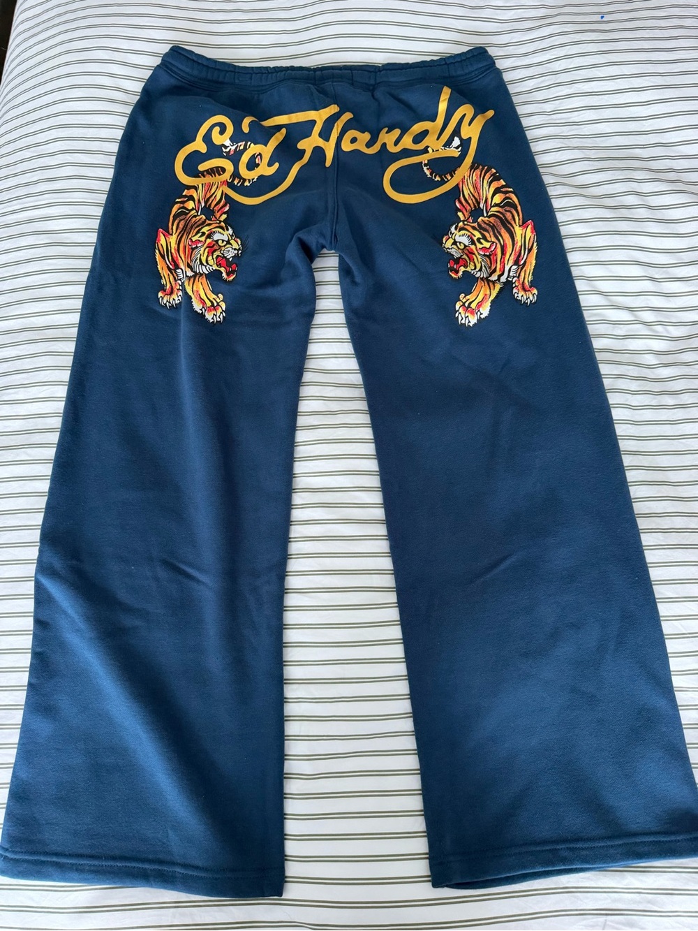 Ed Hardy Tiger Graphic Wide Leg Sweatpants Navy Blue XL NWT